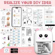 Impresora térmica mini, impresora inalámbrica de bolsillo con 10 rollos de papel, impresora térmica mini para notas, fotos, etiquetas, recibos, impresora de bolsillo compatible con iPhone, Android - Talla única - Ver 5