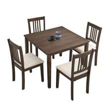Binlin 5-Piece Dining Table Set, Solid Wood Square Table With 4 Upholstered Chairs, Space-Saving Design For Small Spaces, Modern Rustic Style For Kitchen, Dining Room