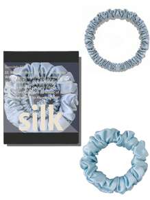 2条装 100% 天然真丝纯色发圈 高品质发绳（22姆米） 女士大号发圈 发饰 宽度（1厘米、2厘米） 马尾辫、发圈、发绳、发球 头饰