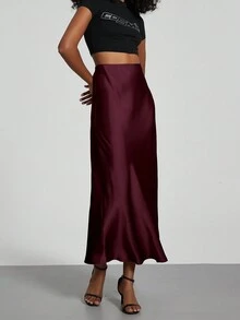 Se-Helo Fashion Women's Elastic Satin Finish Maxi Skirt - Burgundy