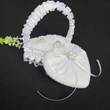 Caja con forma de cesta floral romántica en forma de corazón hecha a mano, cesta de mano con flores blancas para niña de las flores, caja para almacenar anillos de boda, decoración de boda (anillos no incluidos), regalo para el Día de San Valentín, Navidad, Día de la Madre