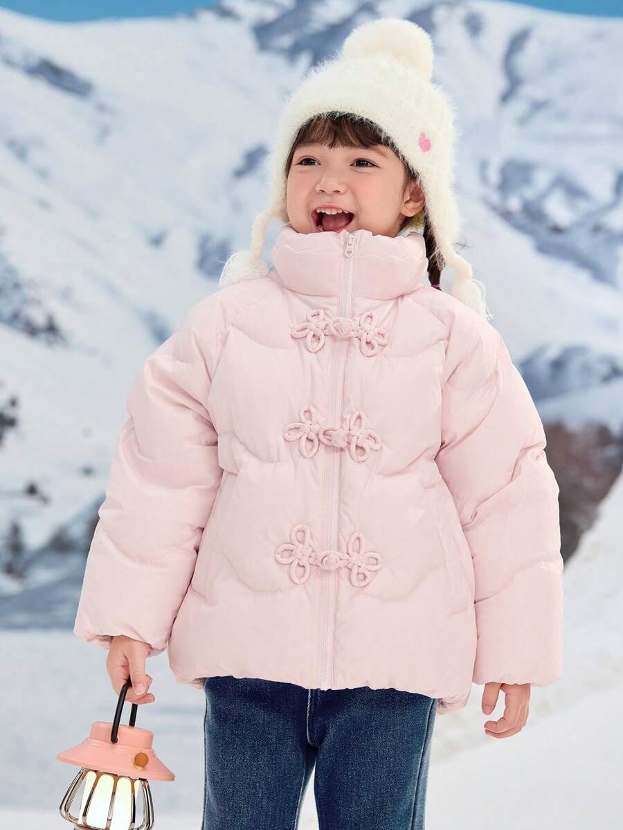 Balabala Girls' Short Down Jacket New Chinese-Style Winter 2024 Collection With Stand-Up Collar - Pink - View 1