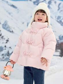 Balabala Girls' Short Down Jacket New Chinese-Style Winter 2024 Collection With Stand-Up Collar - Pink - View 2