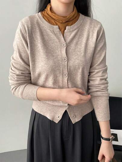 Señoras jersey de punto de lana fina, jersey corto de cachemira, suelto, cuello redondo, cálido, casual, top, nueva moda