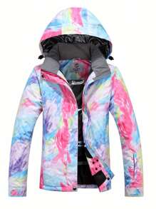 1pc Women's Winter Sports Rainbow Ski Jacket With Breathable Underarm Zippers, Anti-Loss Zippered Pockets, Detachable Hooded Snow Jacket, Outdoor Ski Wear, Sportswear, Suitable For Outdoor Activities, Winter Skiing Gear, Reinforced Structure, Functional Ski Equipment, Snow Gear, Ski Clothes Women Ski Outfits