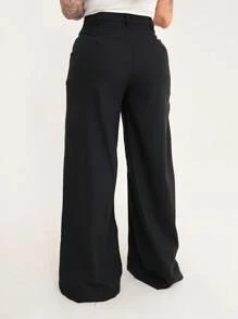 Women's Wide Leg Linen Trousers With Pockets Palazzo Pants - màu đen - Xem 2