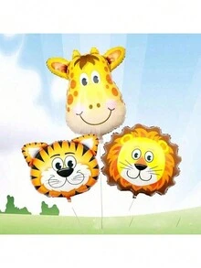 1 pieza Globos con diseño de cabeza de animal de dibujos animados - León, Buey, Mono, Tigre, Cebra, Jirafa, Globos decorativos temáticos de animales de la selva para fiestas, cumpleaños y celebraciones - Multicolor - Ver 6