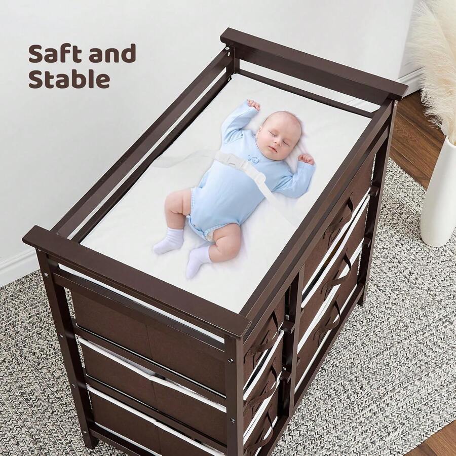 Wooden Diaper Changing Table, Modern Baby Changing Station Dresser With