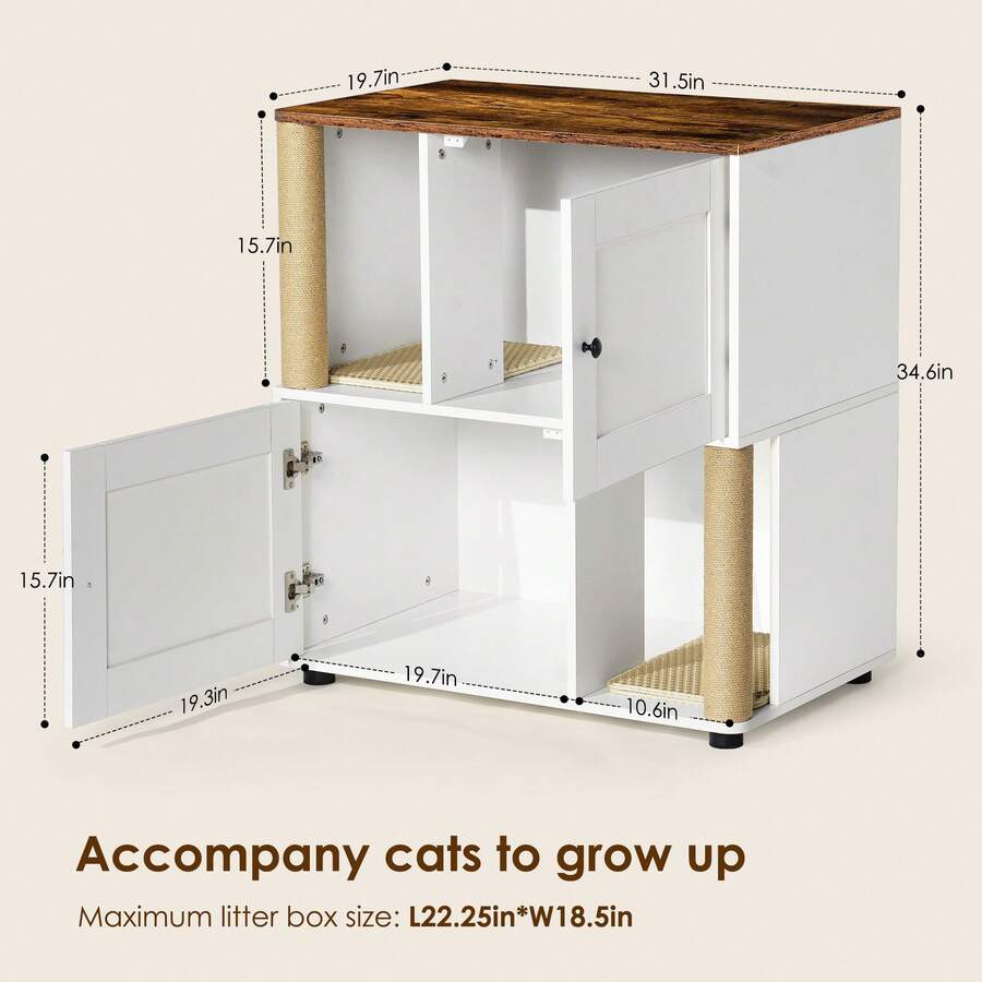 Cat Litter Box Enclosure For 2 Cats, Tall Large Cat Litter Box