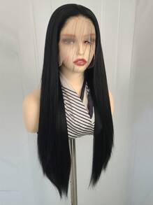 Black Long Straight Synthetic Lace Front Wigs Pre Plucked For Women 24 Inches 150 Density - Black - View 9