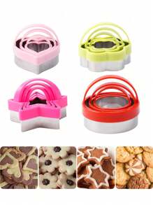 3 件套不锈钢饼干切刀套装带手柄 - 心形、星形、梅花形、圆形，非常适合圣诞节、感恩节烘焙和礼物 - 彩色 - 查看 16