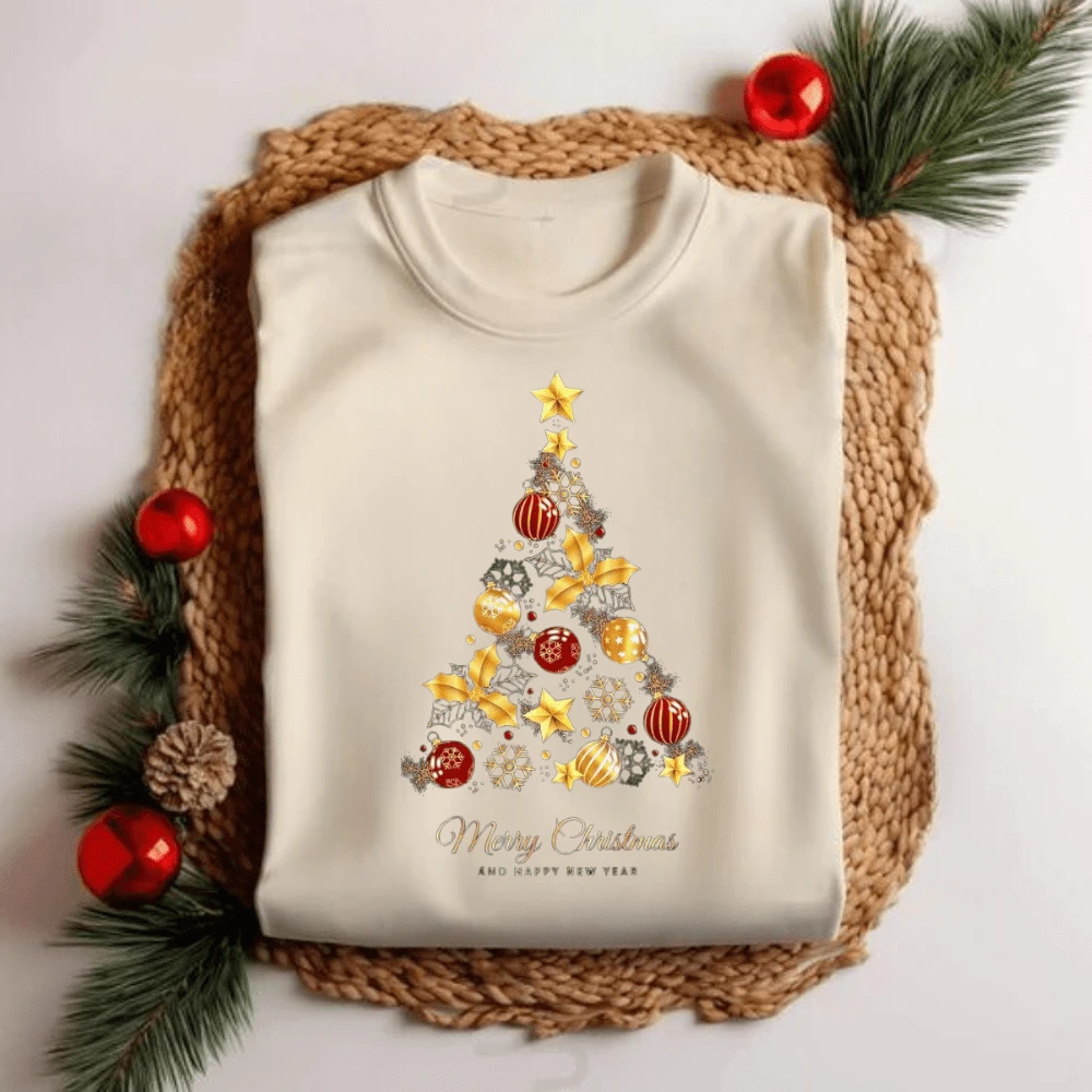 Unisex Christmas T-Shirt Christmas Tree Personalized Elegant Premium Fabric Print 2 - 白色 - 查看 1