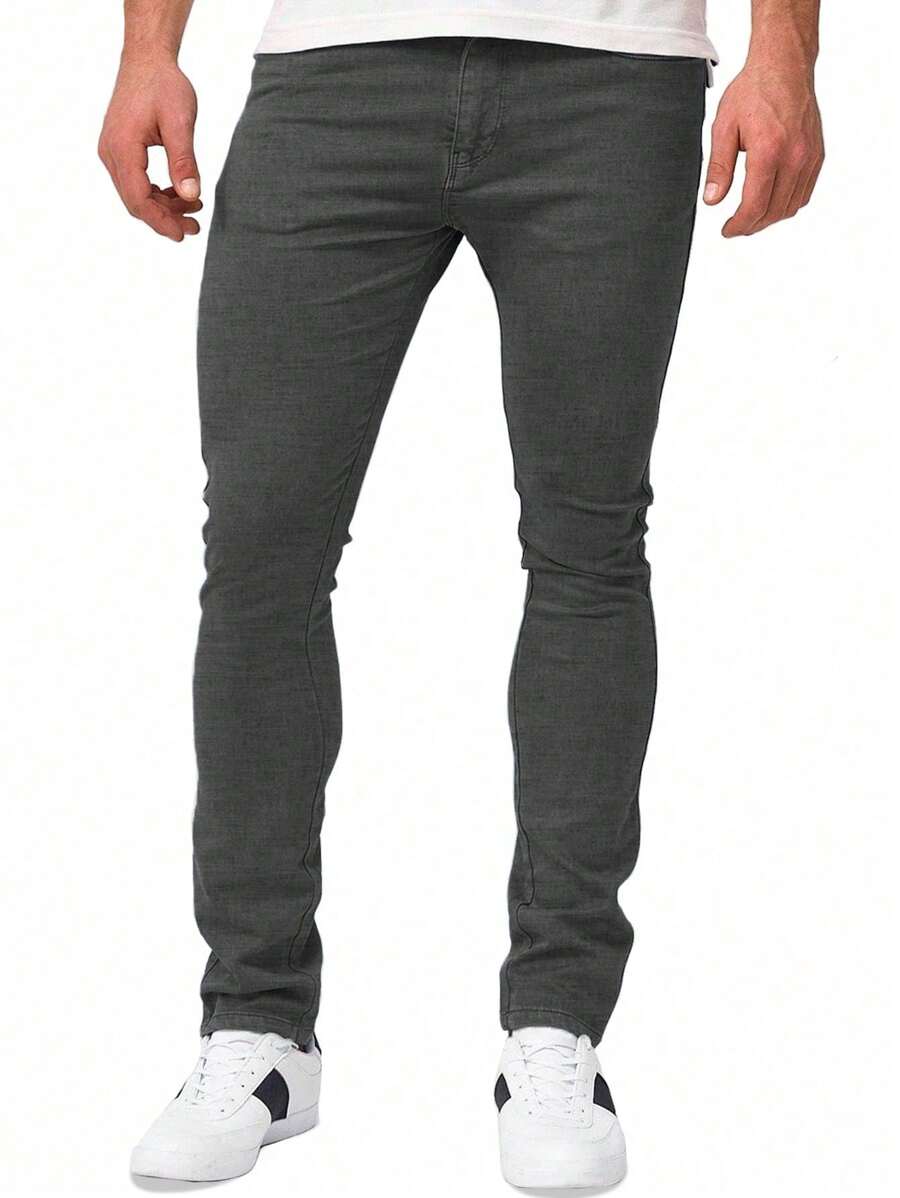 Shendy Vendy Men's Slim Pants, Fashion Stretch Skinny Denim Pants, Classic Men's Jeans With Pocket - 燧石 - 查看 1
