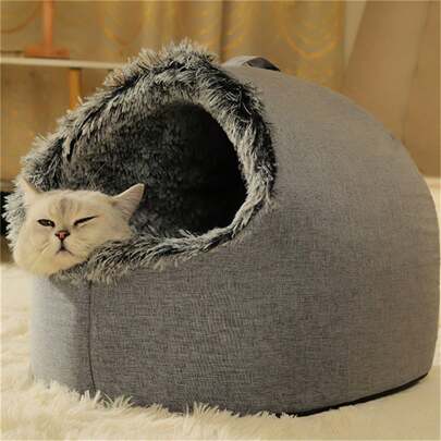 1pc Pet Slipper Shaped Nest Suitable For Cats, Semi-Enclosed Pet House, Warm & Cute For Autumn/Winter