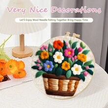 DIY 羊毛毡套件带工具 - 手工毡花篮艺术、创意礼物、家居装饰、初学者友好、含绣花箍，20x20cm - 彩色 - 查看 5