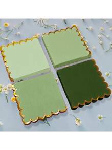 100 件绿色鸡尾酒餐巾，带金箔装饰，扇形边缘，5 x 5 英寸，饮料一次性餐巾，派对装饰，婚礼新娘晚餐午餐用品