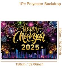 1 件 100*150 厘米新年快乐庆祝背景横幅，新年烟花气球倒计时时钟风格涤纶吊旗背景布适用于 2025 年新年派对家庭房间家庭活动照片展位节日墙壁背景装饰，新年礼物，花园庭院装饰花园旗帜 - 新年氣球 - 查看 4