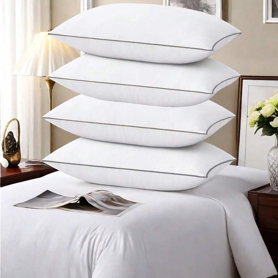 4pcs White Bed Pillows Inserts, Soft Pillows 4 Pack Down Alternative Hotel Quality Bed Pillows For Sleeping Soft And Supportive Pillows For Side And Back Sleepers,Halloween Decor ,Down Alternative Pillow Core,Soft Cushion Inner, White Decorative Pillow Inserts For Bedroom Living Room Sofa,Pillows For Bed - Xám - Xem 1