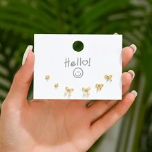 1 套女士耳环套装，蝴蝶结铜锆石设计耳钉，优雅百搭，送给女朋友的完美礼物，适合日常服装、婚礼和派对 - 彩色 - 查看 2