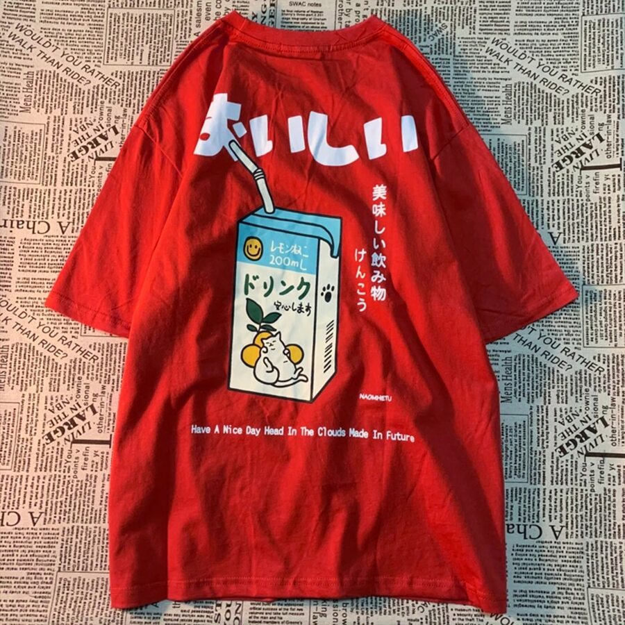 Women's Basic Cotton T-Shirt Cat Have A Nice Day - 紅色 - 查看 1