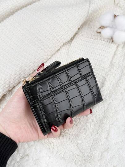 SOUTHLAND&KANGAROO Black Letter Detail Fold Over Pocket Wallet Small Bifold Slim Women Wallet Lightweight Portable Credit Card Key Case Short Wallet Cute Modern Fashion For Birthday Gift Christmas Anniversary Women Girls Lady Business For Anniversary For Christmas On Valentine's Day For Birthday Gift For Couple For Girls For Lady For Female Bag School Supplies For School Dorm Room & Back To School For Women Wallet Purse Wallet Small Wallet