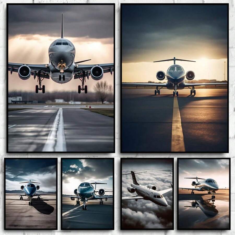 1 件黄色飞机风景海报飞机起飞日落墙壁艺术印刷日出办公室卧室墙壁艺术家居装饰无框架 - 彩色 - 查看 1