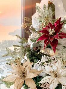 1 pieza de 28 cm Flor de Navidad artificial de peluche color dorado champán para decoración navideña