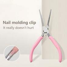 粉色亚克力 UV 凝胶雕塑镊子夹指甲刀指甲塑形夹，不锈钢指甲塑形镊子 C 曲线美甲工具，适用于修指甲、修脚造型工具 - 粉色 - 查看 3