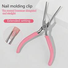 粉色亚克力 UV 凝胶雕塑镊子夹指甲刀指甲塑形夹，不锈钢指甲塑形镊子 C 曲线美甲工具，适用于修指甲、修脚造型工具 - 粉色 - 查看 4
