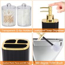 9件套金色/竹子浴室配件，黑色/白色浴室配件套装，配有牙刷架，漱口杯，皂液瓶，托盘，皂盒，按压式垃圾桶，马桶刷家居浴室装饰浴室配件浴室收纳夏季返校收纳 - 黑色 - 查看 7