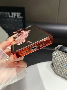 动物 1pc 水钻蝴蝶图案全覆盖防摔化妆镜手机壳兼容 iPhone 16 Pro - 粉色 - 查看 6