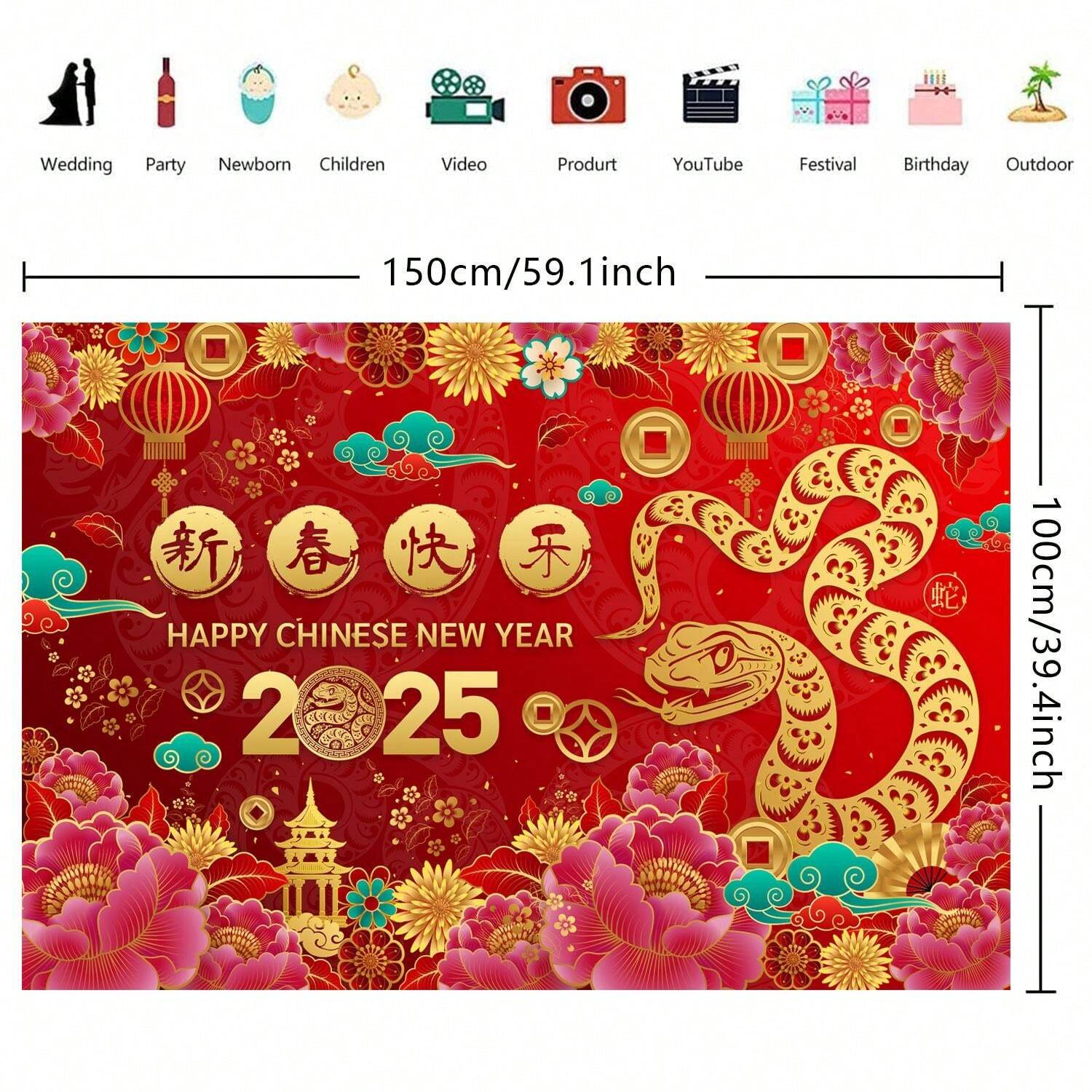 Chinese New Year Photo Booth Props Kit,2025 Year Of Snake Photobooth