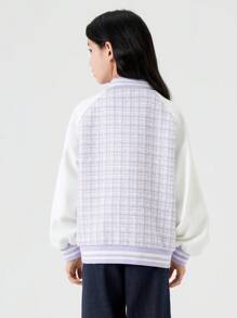 Balabala Farbblockjacke für Mädchen, Modestil Herbst 2024, Baseballstil - Violett - Übersicht 3