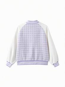 Balabala Farbblockjacke für Mädchen, Modestil Herbst 2024, Baseballstil - Violett - Übersicht 5