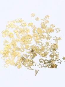 1盒冬季聖誕美甲裝飾，金色金屬箔片、雪花、雪人、聖誕花環、愛心、襪子圖案美甲配件與工具，DIY優雅美甲裝飾技巧，美甲沙龍用品美甲飾品 - 金色 - 查看 8
