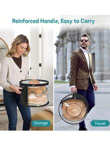 1x Xô đựng mũ, Túi đựng mũ vành tròn có thể xếp chồng lên nhau, Túi đựng mũ du lịch - màu đen - Xem 3