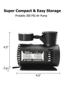 Mini Car Tire Inflator, Portable Air Compressor Pump, Electric For Car Tires - Black - View 5