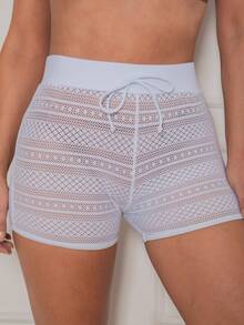 KIT 4 Swim Shorts Cover-Ups Hollow Out Waist Drawstring Beach Pointelle Shorts - 彩色 - 查看 8