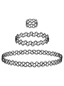 QYDCX 三件套弹力蕾丝颈链项链套装，波西米亚风黑色戒指和手链，性感哥特式黑色颈链项链 - 复古风格，休闲装扮和派对佩戴的完美配饰 - 女士圣诞珠宝礼盒套装