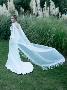 1pc Bridal Lace Net Scarf Shawl Cape Tassel Wedding Dress Accessory Fall Clothes For Women - Multicolor - View 6