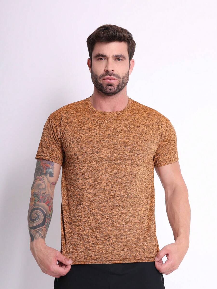 Men's Dry Fit Shirt Slim Fit Gym Fabric Cold Mesh Comfortable - 橘色 - 查看 1