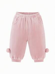 mini bala 小女孩保暖牛仔裤 厚秋冬季宝宝长牛仔裤 - 粉色 - 查看 4