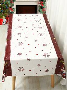 1 块节日圣诞桌布，130 * 220 厘米一次性塑料矩形圣诞老人、雪人和圣诞树设计圣诞桌布，适用于节日用餐和派对餐桌装饰，2024 年家庭圣诞装饰礼物，圣诞装饰桌布 - 彩色 - 查看 4