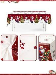 1 块节日圣诞桌布，130 * 220 厘米一次性塑料矩形圣诞老人、雪人和圣诞树设计圣诞桌布，适用于节日用餐和派对餐桌装饰，2024 年家庭圣诞装饰礼物，圣诞装饰桌布 - 彩色 - 查看 6