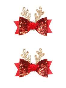 2pcs Christmas Bow Hair Clips, Antler Duck Clip, Bangs Clip, Christmas Decor Hairpins, Cartoon Christmas Tree Decor, Holiday Small Gift, Suitable For Christmas Wear