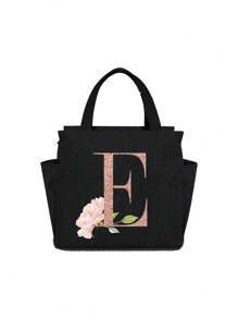 Geantă de prânz izolată personalizată cu identificare a primei litere - Geantă Bento caldă din pânză, închidere cu fermoar, căptușeală din folie de aluminiu de mare capacitate, potrivită pentru designul primei litere la serviciu și la școală, școli și activități în aer liber - Ușor de curățat, design compact, impermeabil, cutie de prânz, geantă de prânz pentru femei, geantă de picnic pentru profesori, geantă frigorifică pentru camping, geantă frigorifică pentru sală de clasă, geantă de picnic pentru femei, geantă de damă pentru școală, accesorii școlare, articole școlare