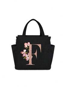 Geantă de prânz izolată personalizată cu identificare a primei litere - Geantă Bento caldă din pânză, închidere cu fermoar, căptușeală din folie de aluminiu de mare capacitate, potrivită pentru designul primei litere la serviciu și la școală, școli și activități în aer liber - Ușor de curățat, design compact, impermeabil, cutie de prânz, geantă de prânz pentru femei, geantă de picnic pentru profesori, geantă frigorifică pentru camping, geantă frigorifică pentru sală de clasă, geantă de picnic pentru femei, geantă de damă pentru școală, accesorii școlare, articole școlare