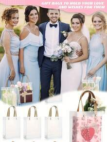 2 件优雅婚礼派对手提包，带手柄的透明礼品袋，可重复使用的派对礼品袋，适用于婚礼礼品包装袋，零售蛋糕包装袋 - 彩色 - 查看 2