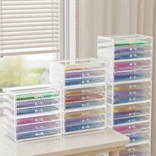 1 个带抽屉的透明亚克力桌面收纳盒 - 大容量透明笔、铅笔、记号笔收纳盒 - 创意学生桌面配件 - 多功能办公用品和胶带架 - Transparent 3 drawers - 查看 5