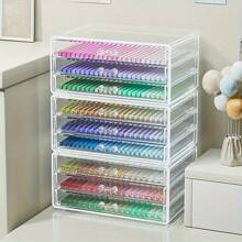 1 个带抽屉的透明亚克力桌面收纳盒 - 大容量透明笔、铅笔、记号笔收纳盒 - 创意学生桌面配件 - 多功能办公用品和胶带架 - Transparent 3 drawers - 查看 3